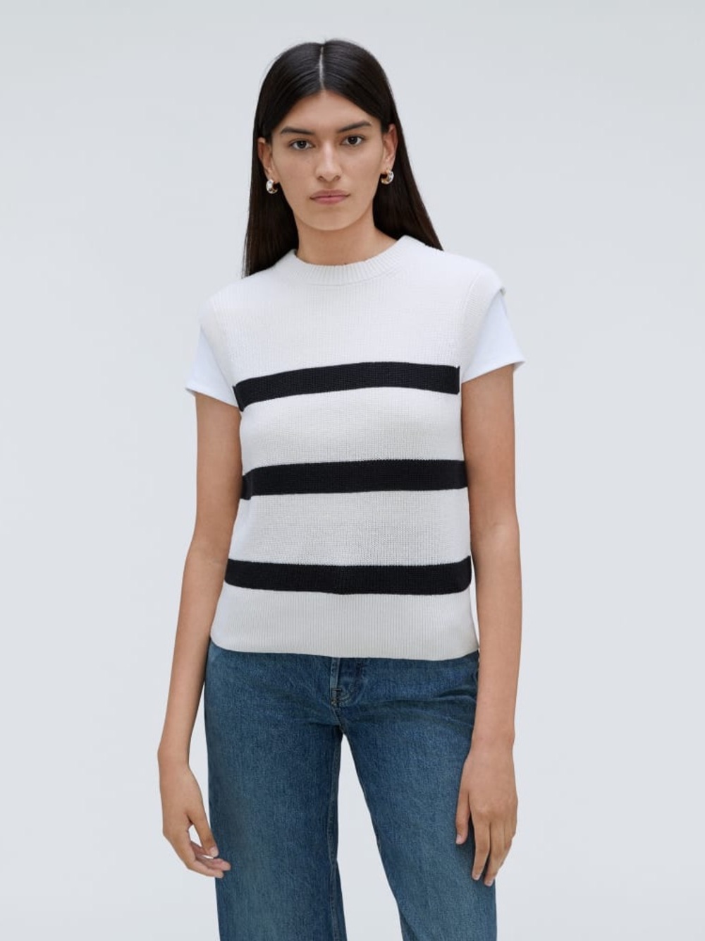 Everlane THE COTTON SUMMER SWEATER TANK Size M Black striped - Picture 8 of 11